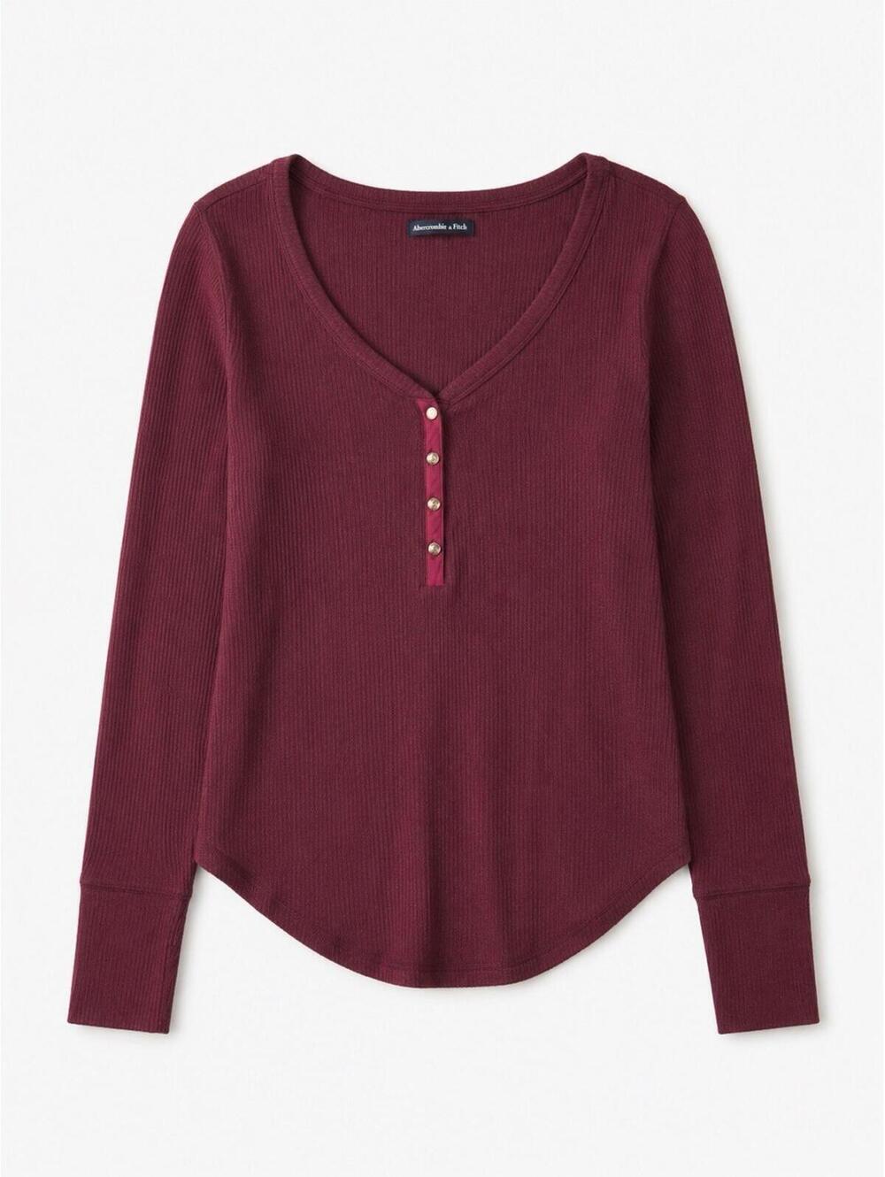 Abercrombie‎ & Fitch Ribbed Henley Top L Maroon Bella Swan Twilight Y2K
